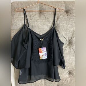 Lily White Black Asymmetrical Ruffled Camisole